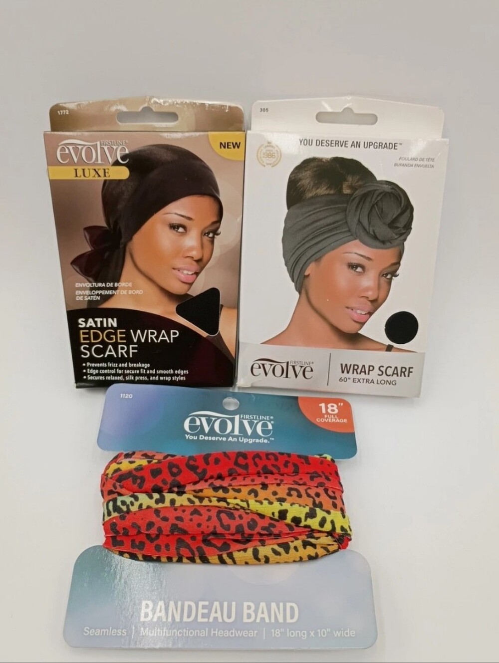 Evolve Hair Wrap Bundle. Satin Edge Wrap Scarf, 60-in Wrap Scarf, Bandeau Band